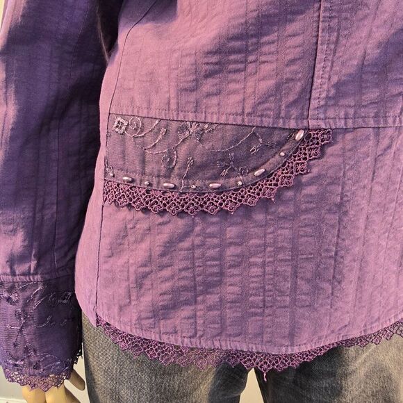 Panitti Purple Blazer Jacket Womens Sz L Embroidered Beaded Lace Embellished - Picture 8 of 12